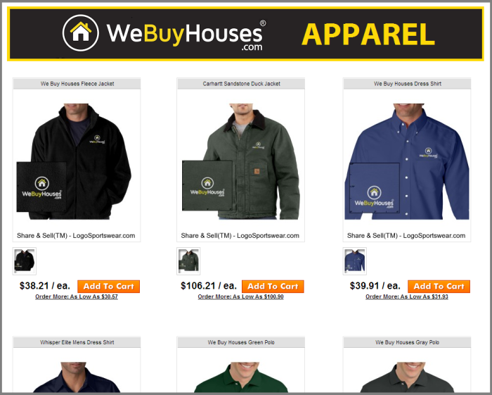 We Buy Houses Apparel Marketing Portal